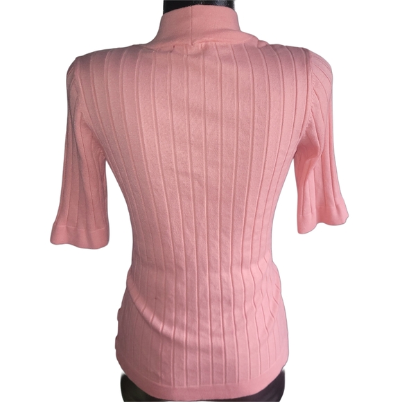 Le Chateau Light Pink Ribbed Wrap Short Sleeve Top L - Picture 6 of 7